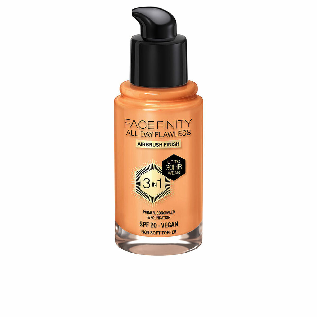 Creme Make-up Base Max Factor Face Finity Hele dagen Flawless Nº N84 Blød toffee N84-Soft Toffee Spf 20 30 ml 3-i-1 produkt