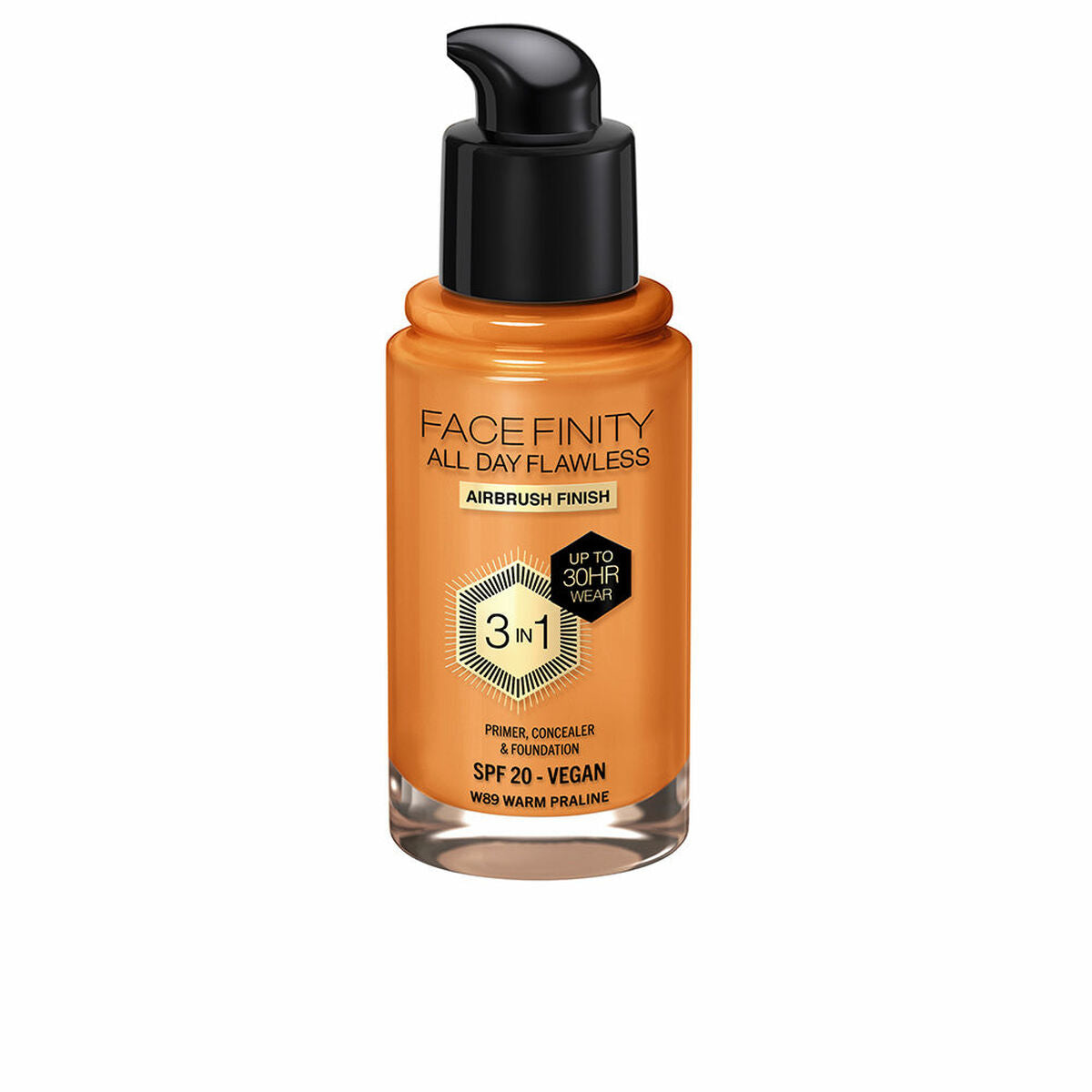 Creme Make-up Base Max Factor Face Finity Hele dagen Flawless Nº W89 Varm praline W89-Varm Praline Spf 20 30 ml 3-i-1 produkt