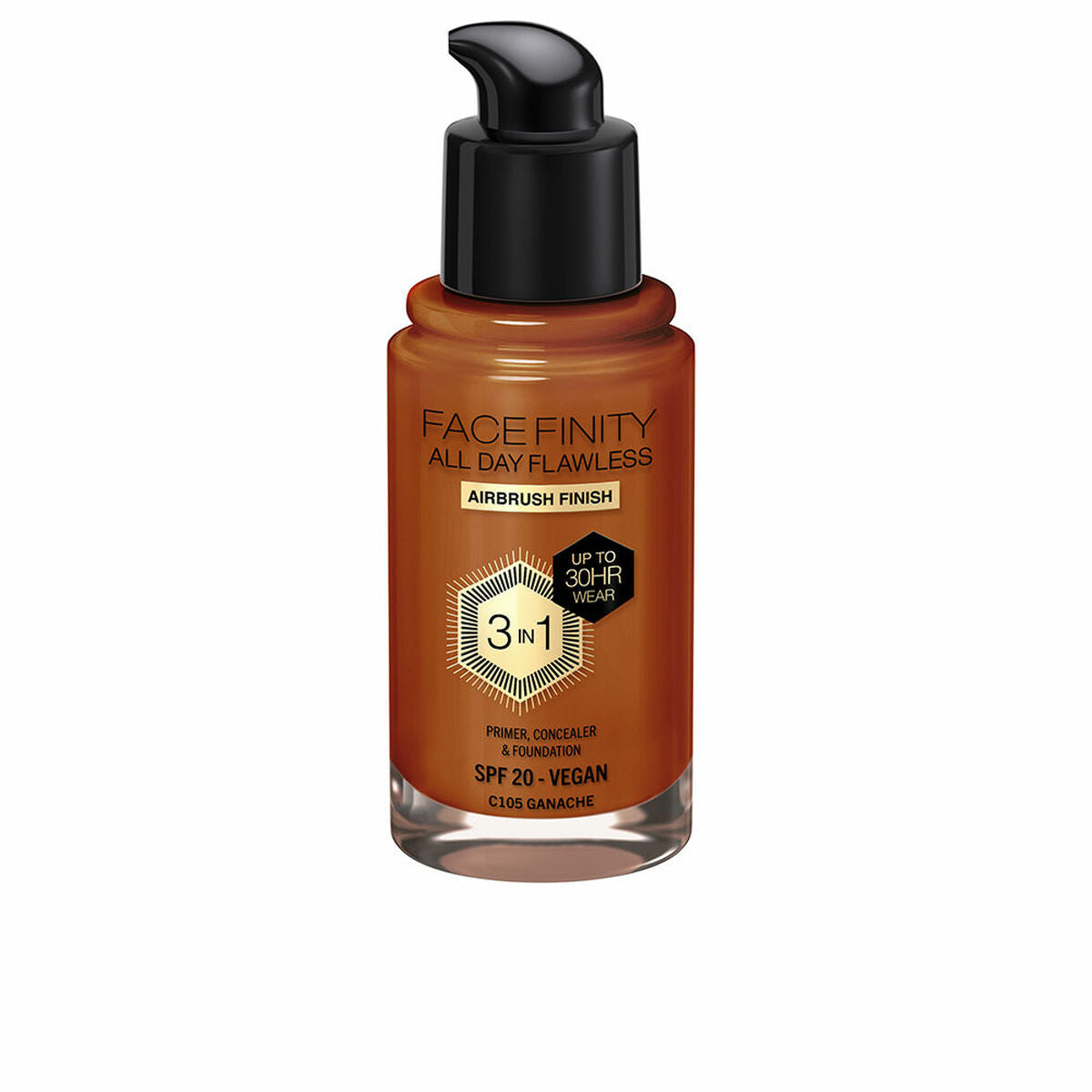 Creme Make-up Base Max Factor Face Finity Hele dagen Flawless Nº C105 Ganache C105-Ganache Spf 20 30 ml 3-i-1 produktemballage
