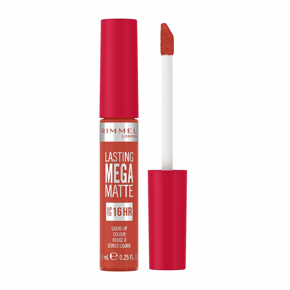 Flydende læbestift Rimmel London Lasting Mega Matte Nº 920 Scarlet Flames Nº 920-Scarlet Flames 7,4 ml makeup emballage 7,4 ml