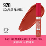 Flydende læbestift Rimmel London Lasting Mega Matte Nº 920 Scarlet Flames Nº 920-Scarlet Flames 7,4 ml makeup emballage 7,4 ml