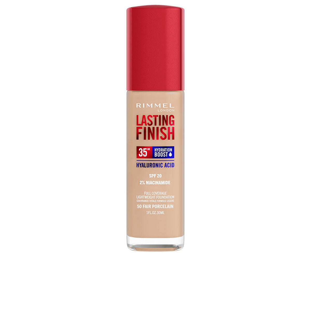 Creme Make-up Base Rimmel London Lasting Finish Nº 050 Fair Porcelæn Nº 050-Fair Porcelæn Spf 20 30 ml produktemballage