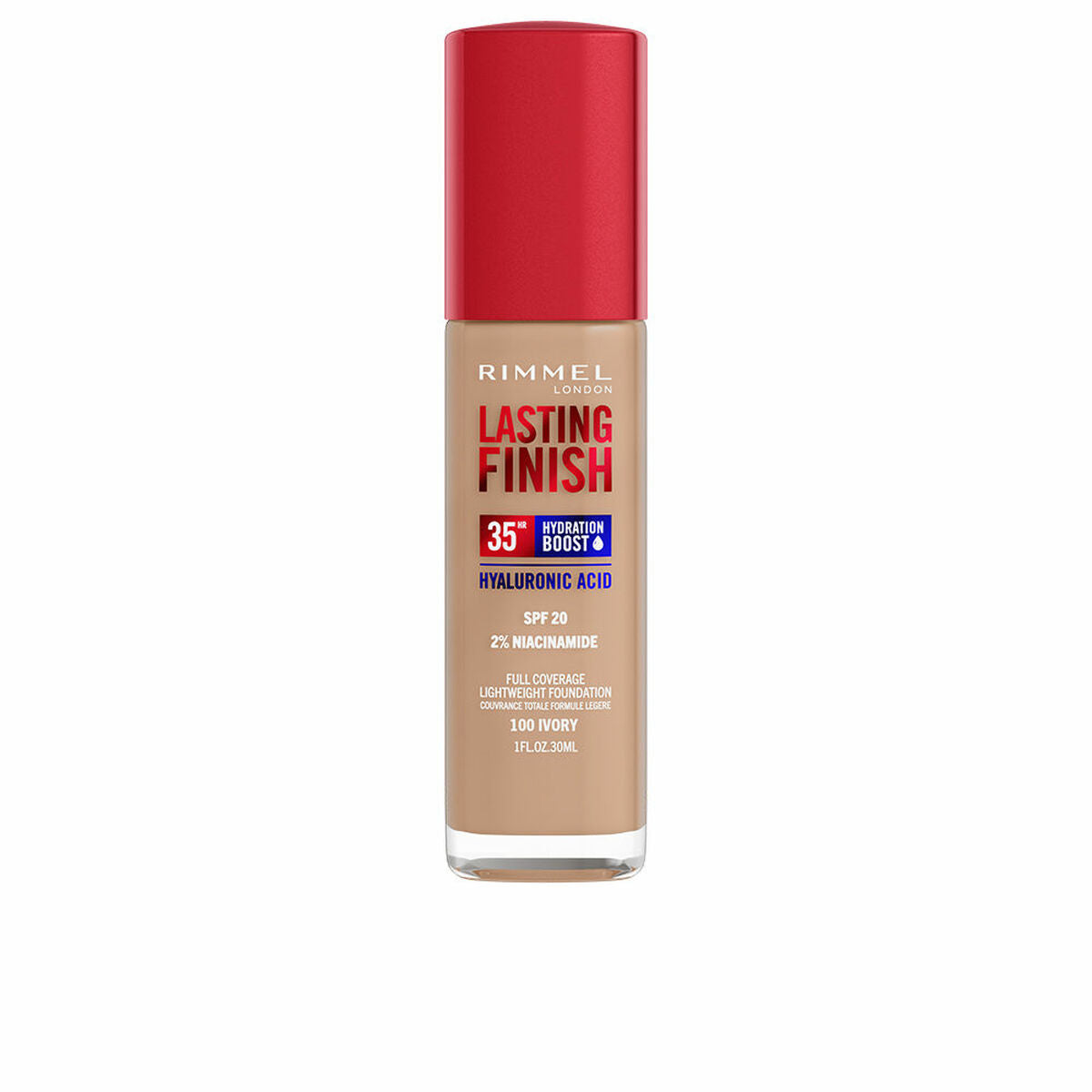 Creme Make-up Base Rimmel London Lasting Finish Nº 100 Ivory Nº 100-Ivory Spf 20 30 ml produktemballage