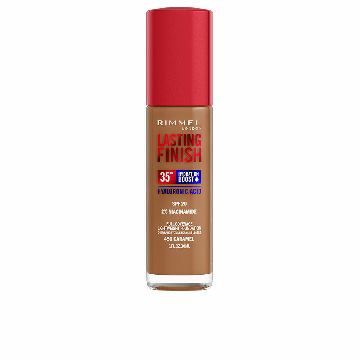 Creme Make-up Base Rimmel London Lasting Finish Nº 450 Caramel Nº 450-Caramel Spf 20 30 ml produktemballage