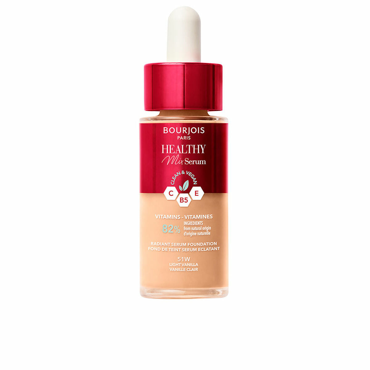 Flydende Make Up Base Bourjois Healthy Mix Nº 51W Light vanilje Nº 51w-Light Vanilla 30 ml Serum serumflaske