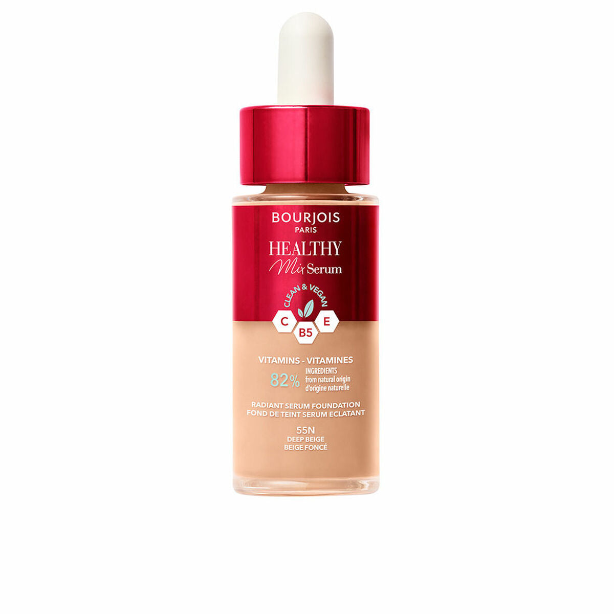 Flydende Make Up Base Bourjois Healthy Mix Nº 55N Dyb beige Nº 55n-Deep Beige 30 ml Serum til kvinder serumflaske