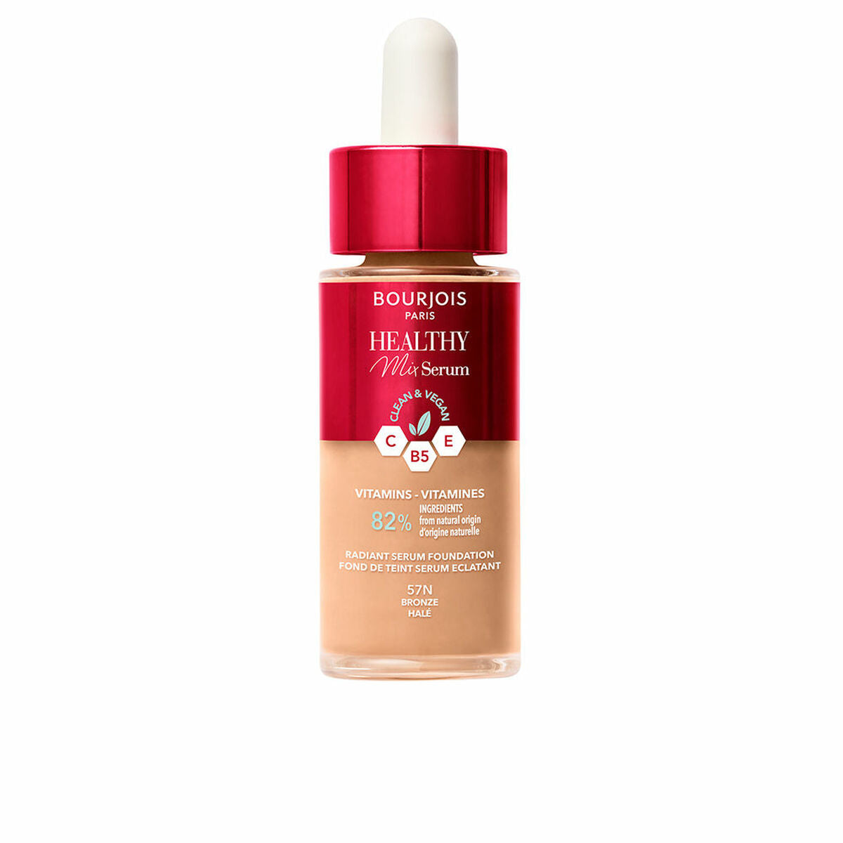 Flydende Make Up Base Bourjois Healthy Mix Nº 57N Bronze Nº 57n-Bronze 30 ml Serum serumflaske