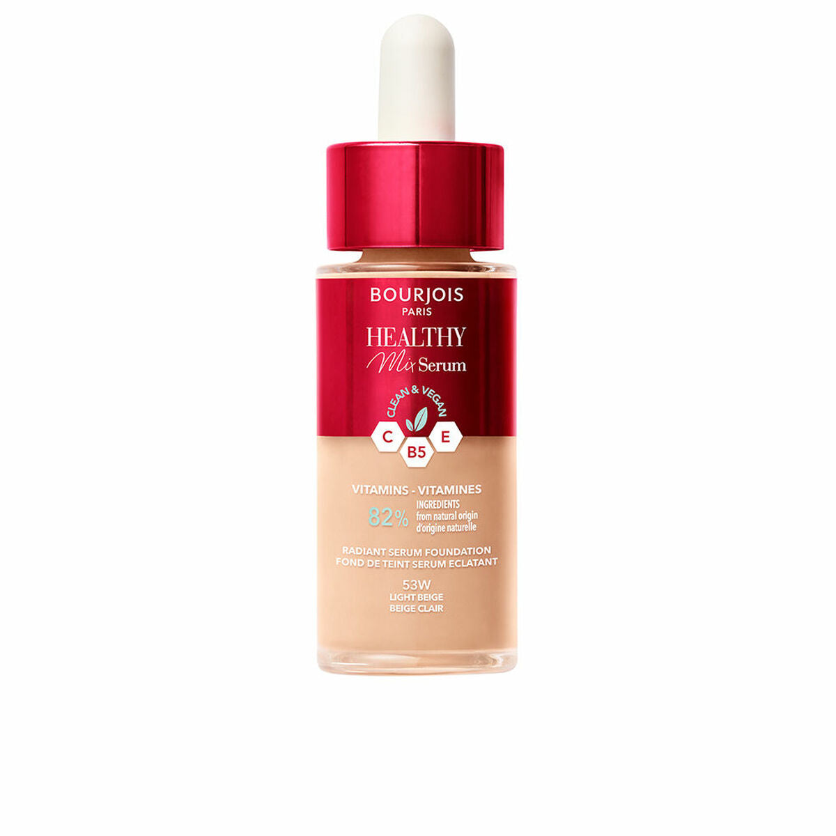 Flydende Make Up Base Bourjois Healthy Mix Nº 53W Lys beige Nº 53w-Light Beige 30 ml Serum til kvinder serumflaske
