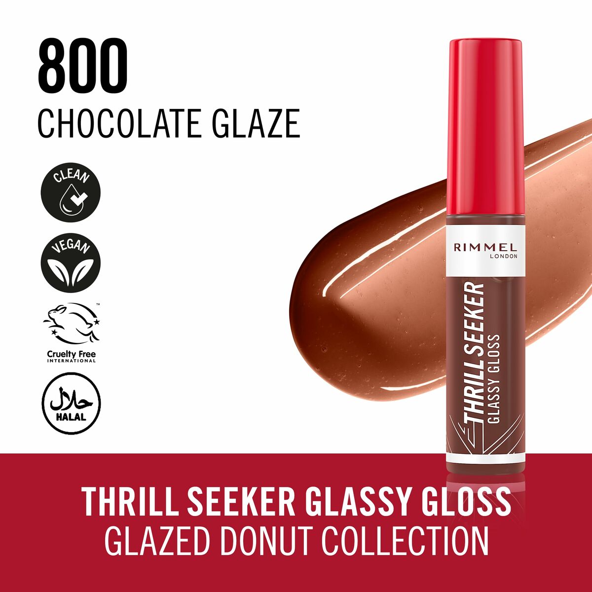 Lipgloss Rimmel London THRILL SEEKER Nº 800-Chocolate Glaze 10 ml produktemballage