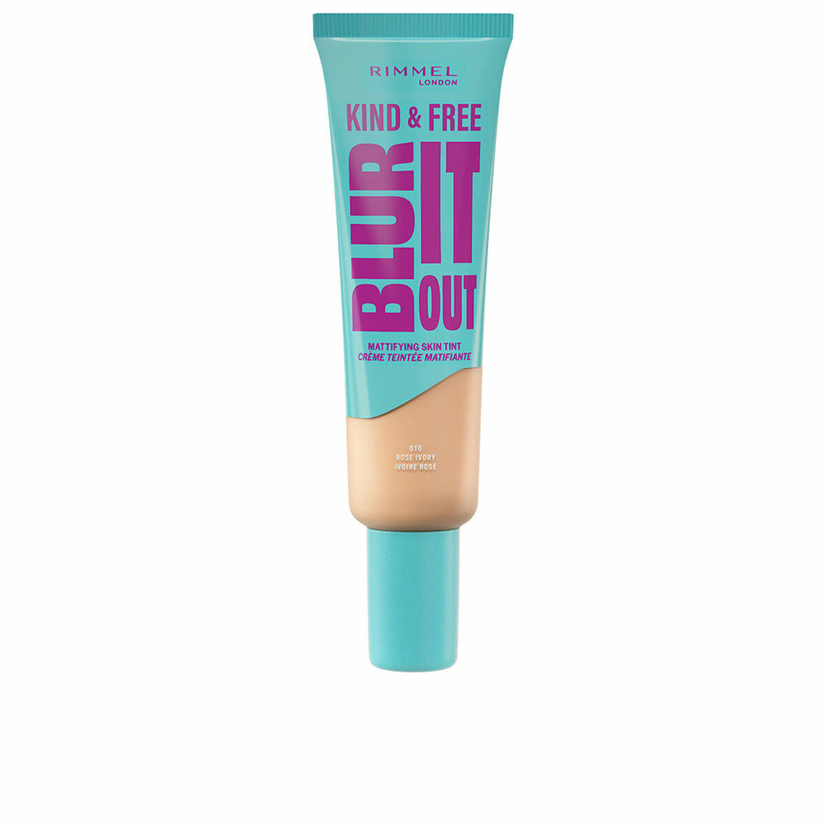 Flydende make-up base Rimmel London venlig & GRATIS SLÅ DET UD Nº 010-Rose Ivory 30 ml produktemballage