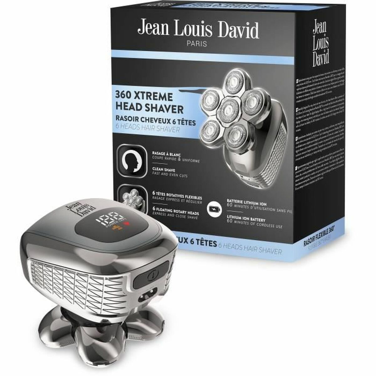 Hårklippere Jean Louis David JLD 360 XTREME HEAD SHAVER 6 stk. produktemballage