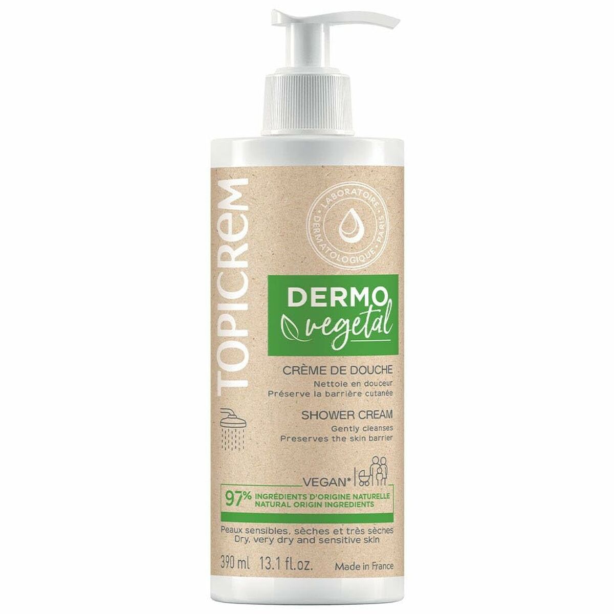 Shower Cream Topicrem Dermo Vegetal 390ml hudplejeemballage