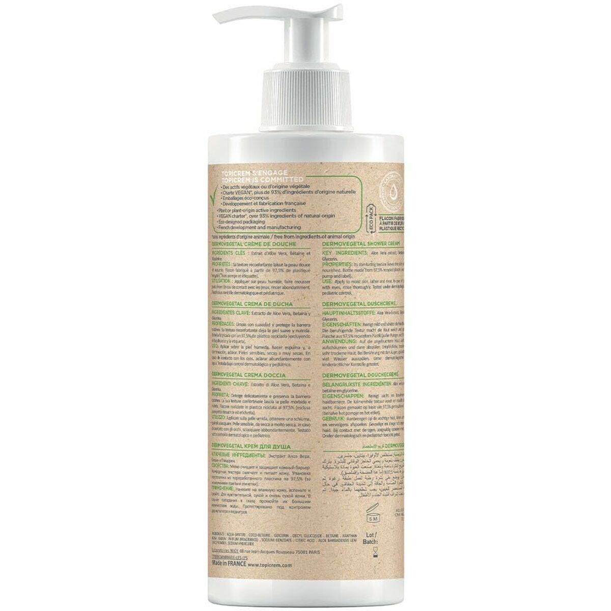 Shower Cream Topicrem Dermo Vegetal 390ml hudplejeemballage