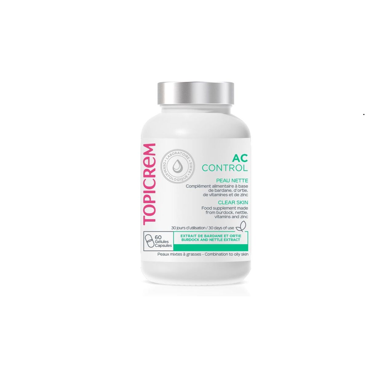 Ansigtspleje Topicrem AC Control 60 kapsler produktemballage