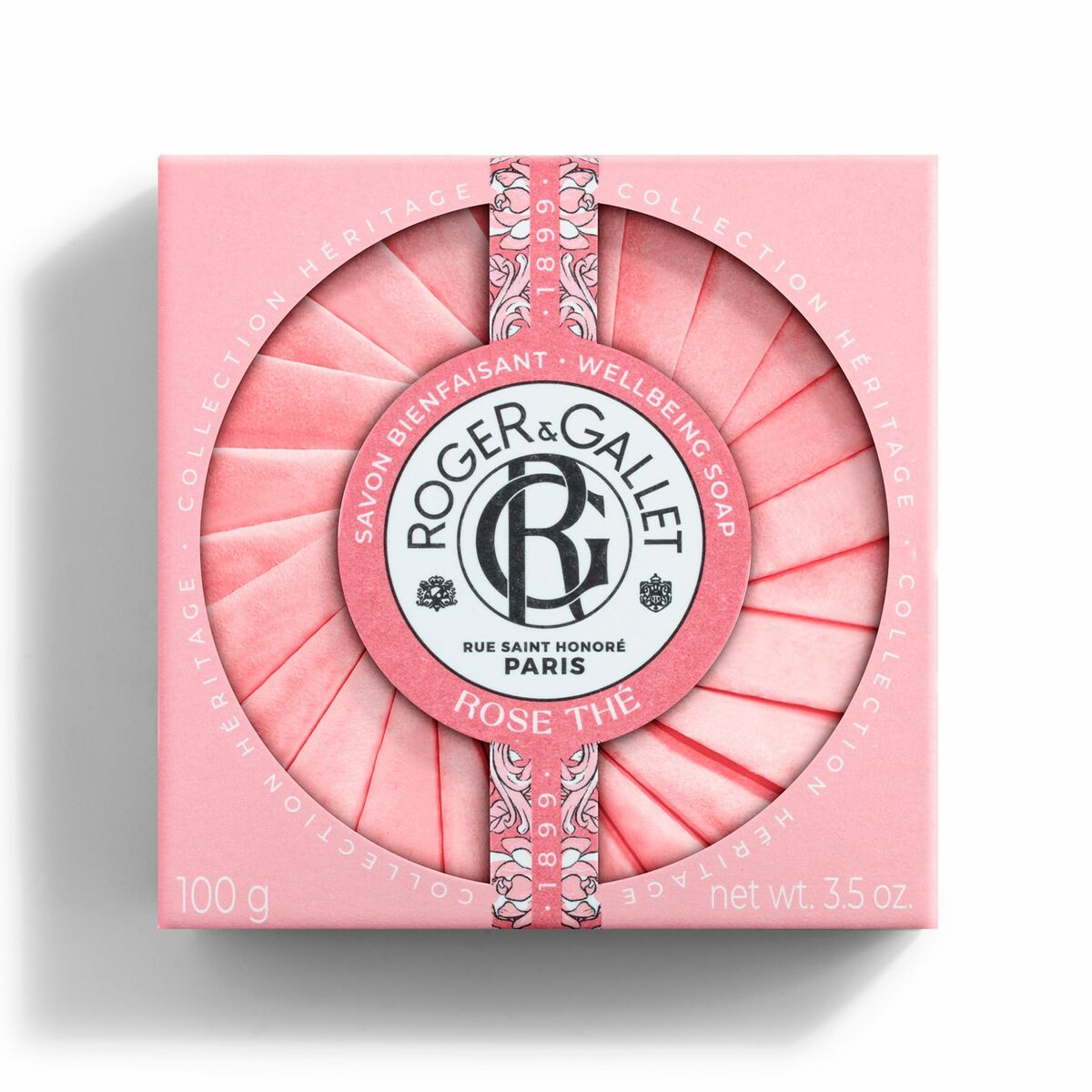 Sæbekage Roger & Gallet Rose Thé 100 g produktemballage