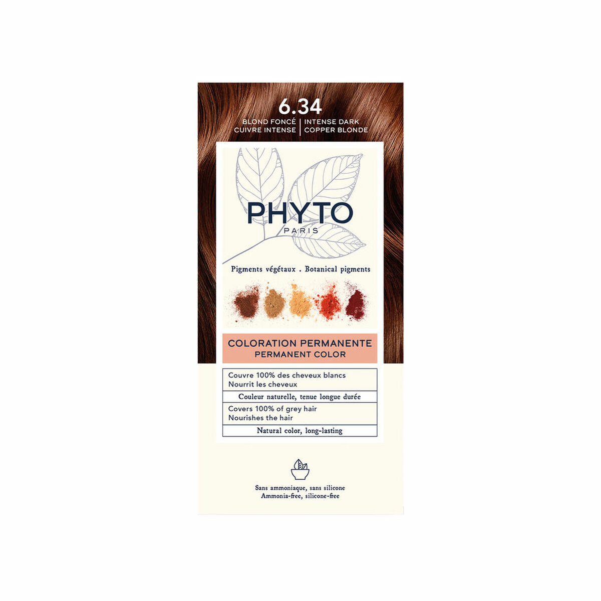 Permanent farve Phyto Paris PHYTOCOLOR Nº6.34 Rubio Oscuro Cobrizo til kvinder produktemballage