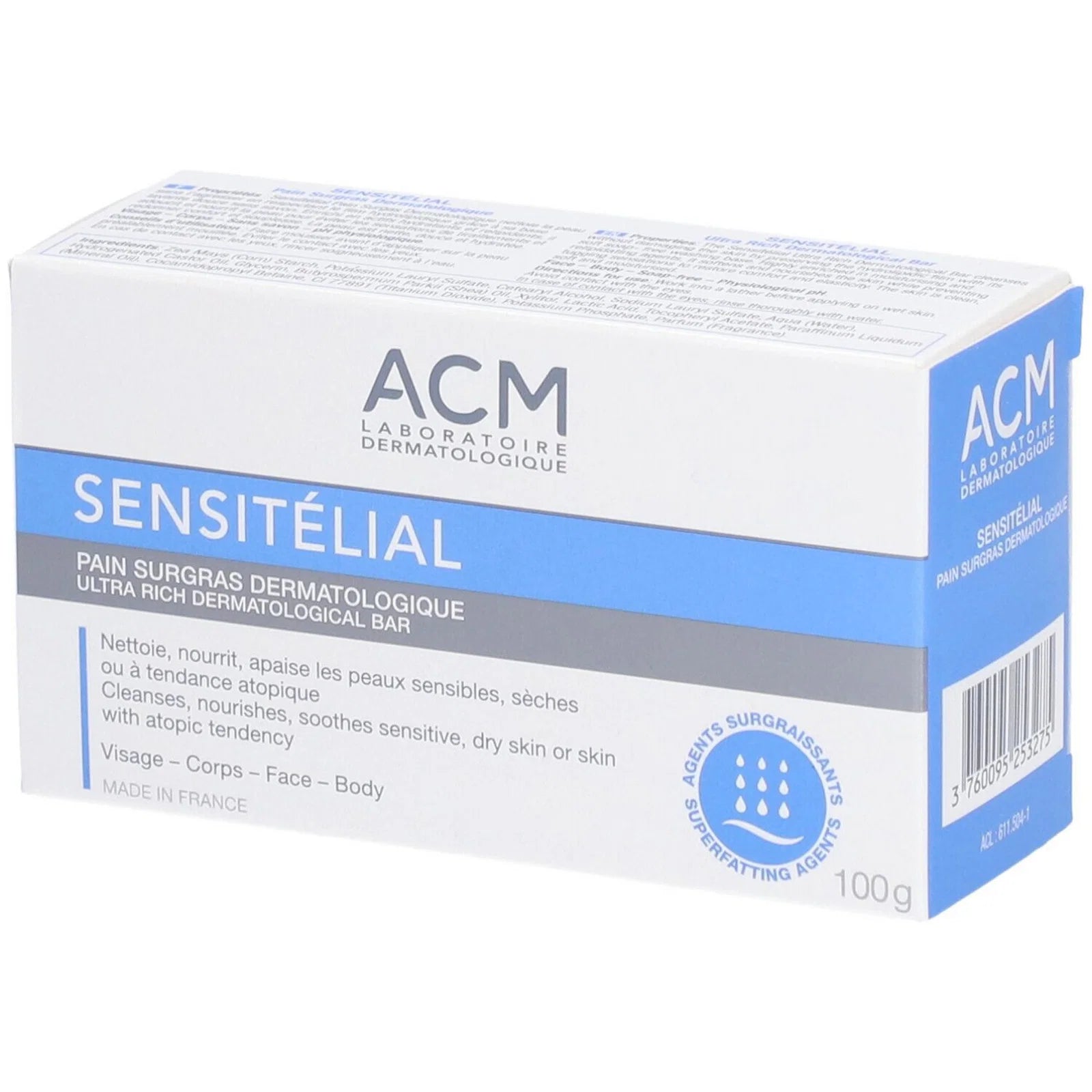 Laboratoire ACM, Sensitelial, Nourishing, Cleansing Bar, For Face & Body, 100 g