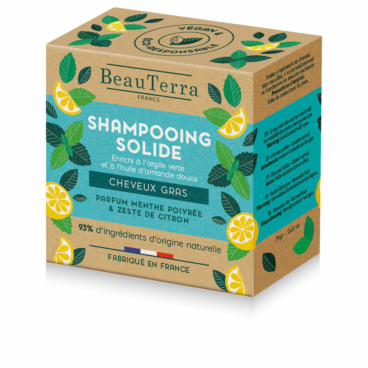 Shampoo Bar Beauterra Solide Lemon Mint 75 g shampooflaske