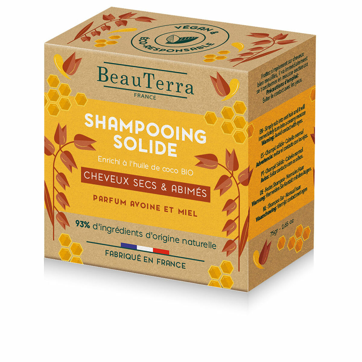 Shampoo Bar Beauterra Solide Honning Havregryn 75 g shampooflaske
