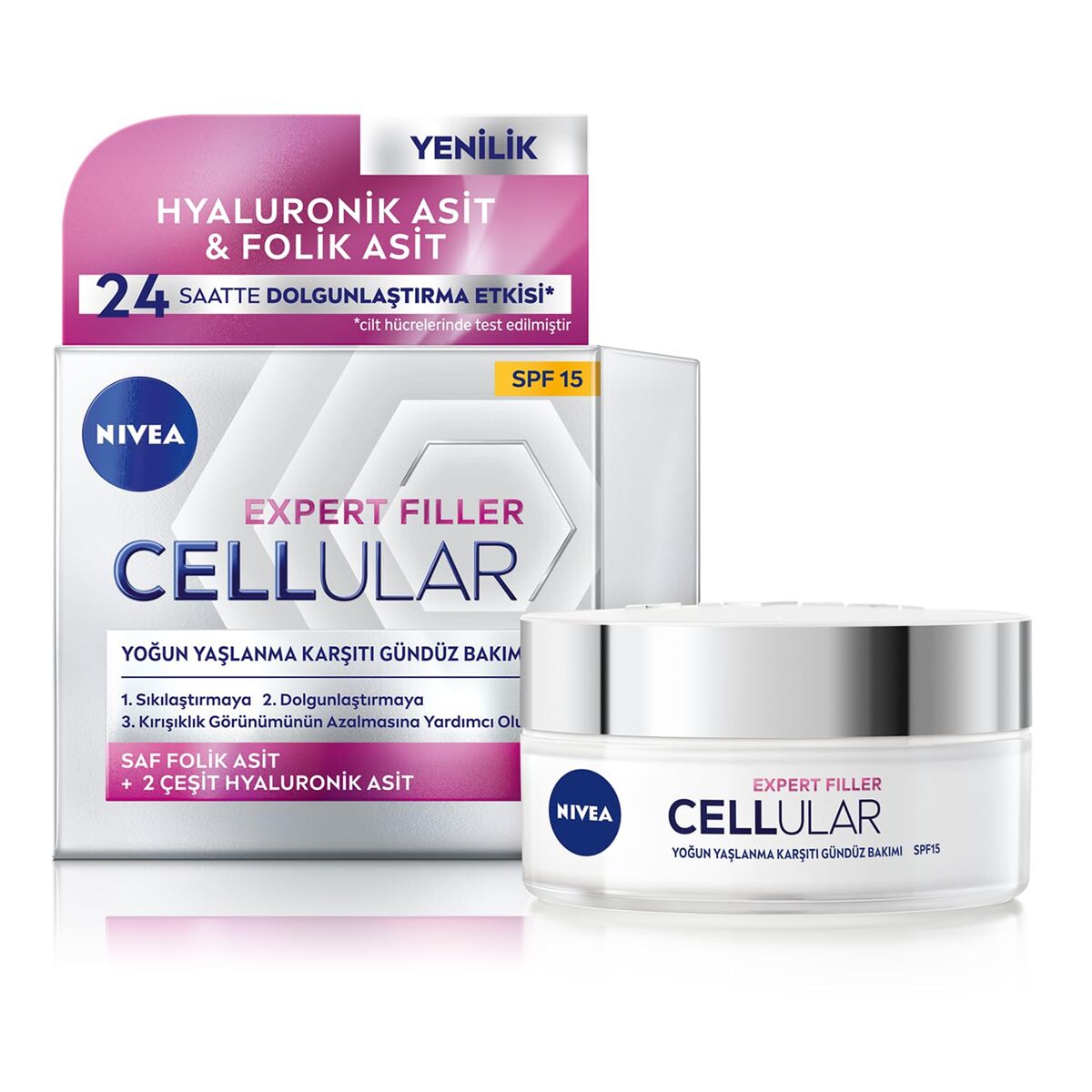 Moisturizing Day Cream Nivea Hyaluron And Cell Filler 50 ml Spf 15 til kvinder hudplejeemballage