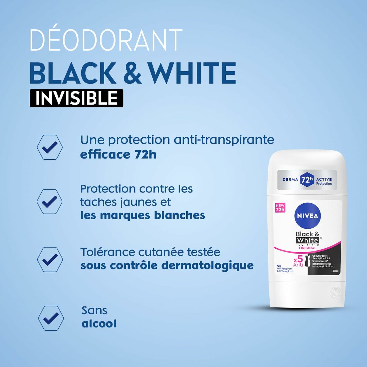 Stick Deodorant Nivea INVISIBLE BLACK & WHITE 50 ml produktemballage