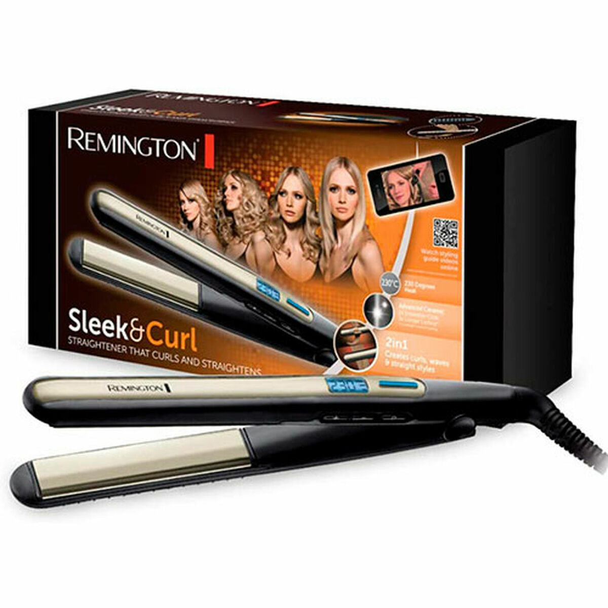 Glattejern Remington Sleek & Curl Sort 110 mm 150°C - 230°C produktemballage