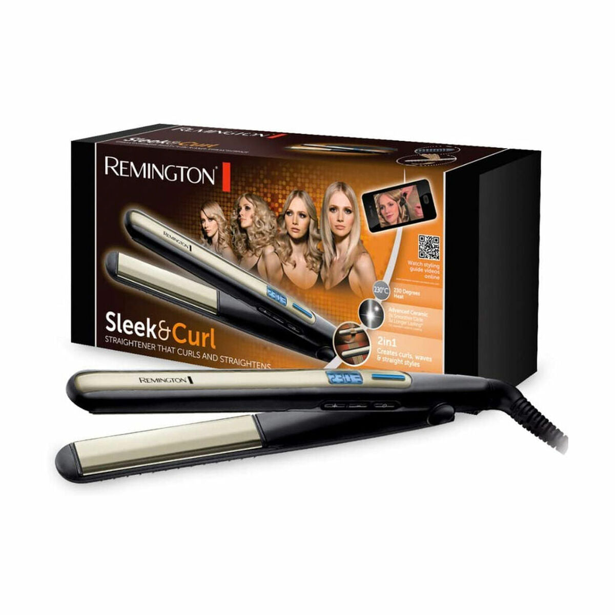 Glattejern Remington Sleek & Curl Sort 110 mm 150°C - 230°C produktemballage