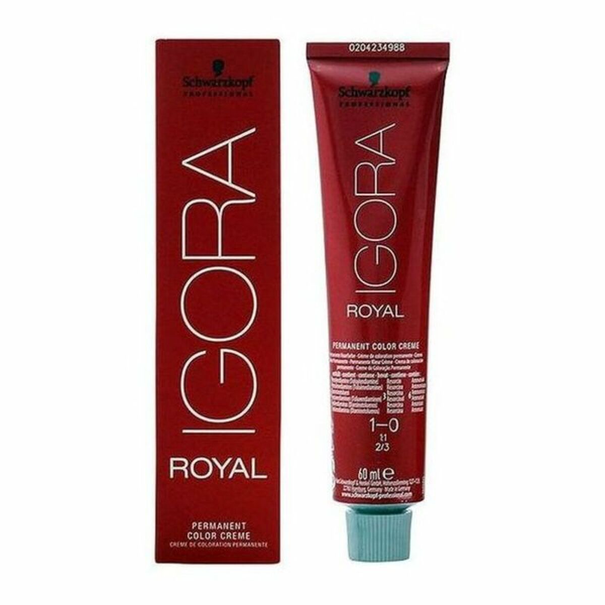 Permanent Dye Schwarzkopf Igora Royal Nº 1-0 60 ml til Dame produktemballage