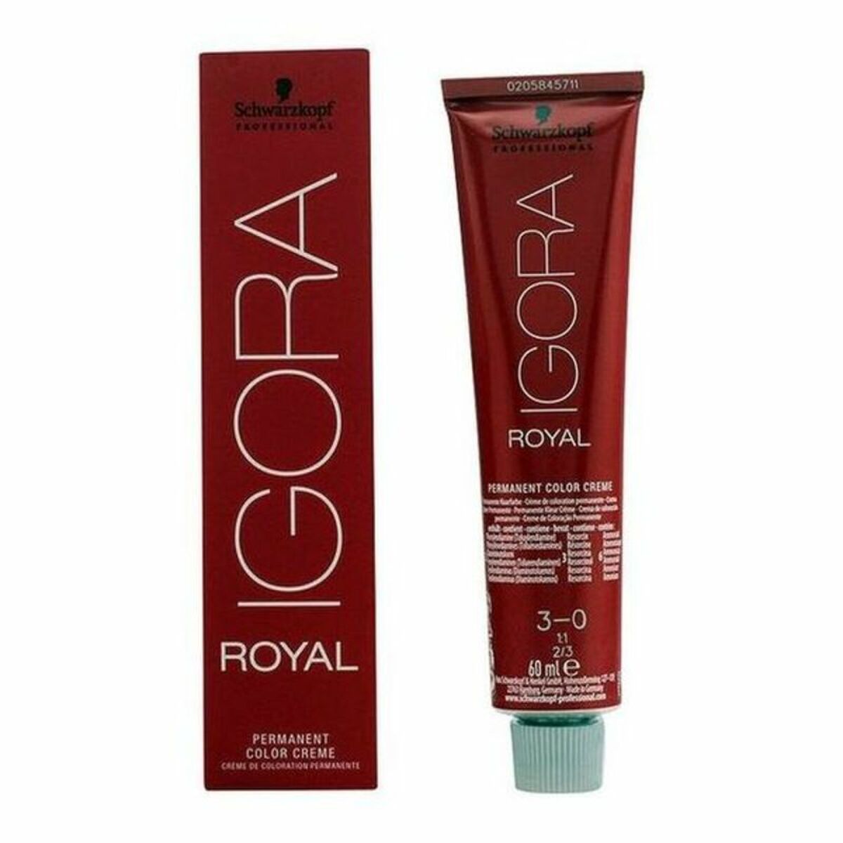 Permanent Dye Schwarzkopf Igora Royal Nº 3-0 60 ml til Dame produktemballage