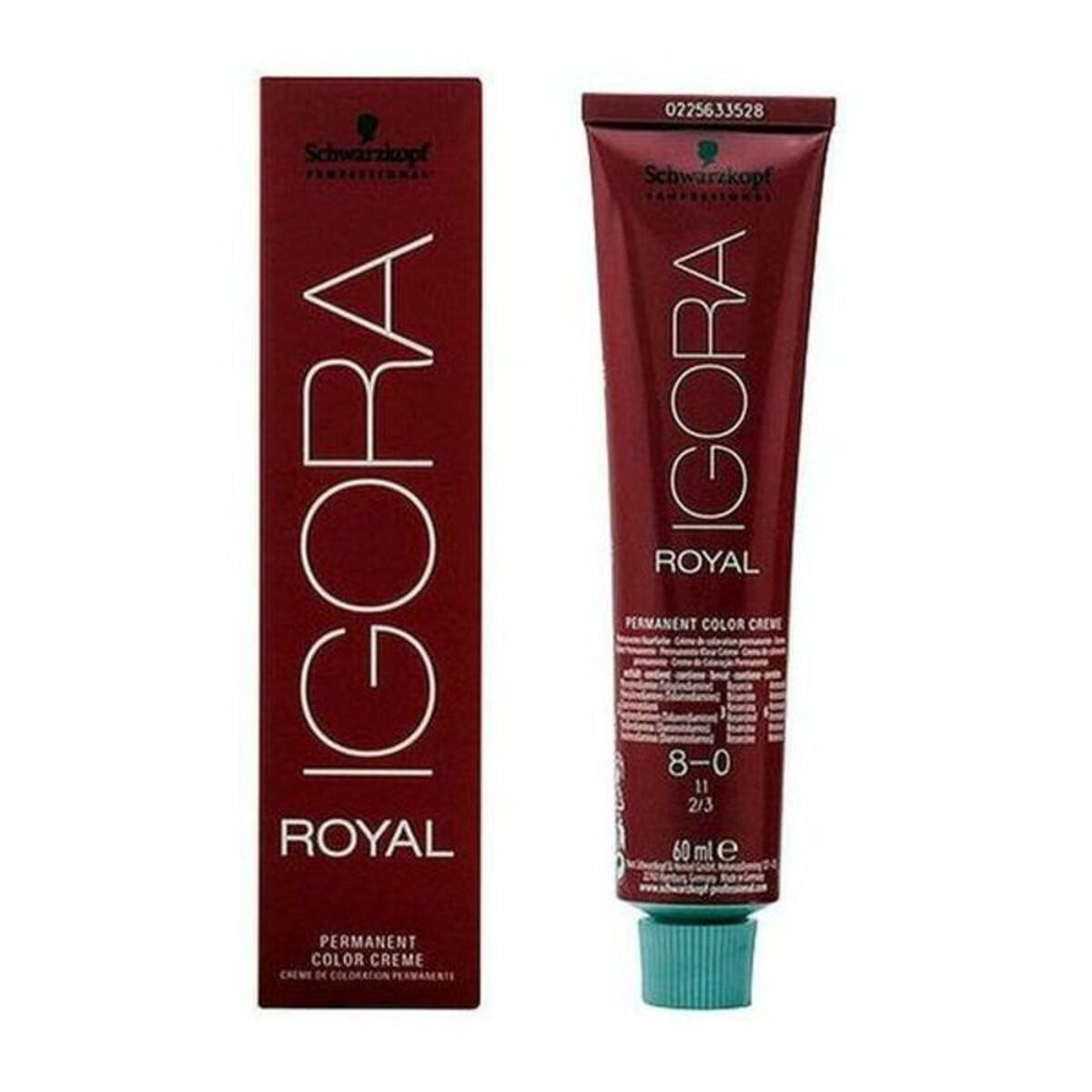 Permanent Dye Schwarzkopf Igora Royal Nº 8-0 60 ml til Dame produktemballage