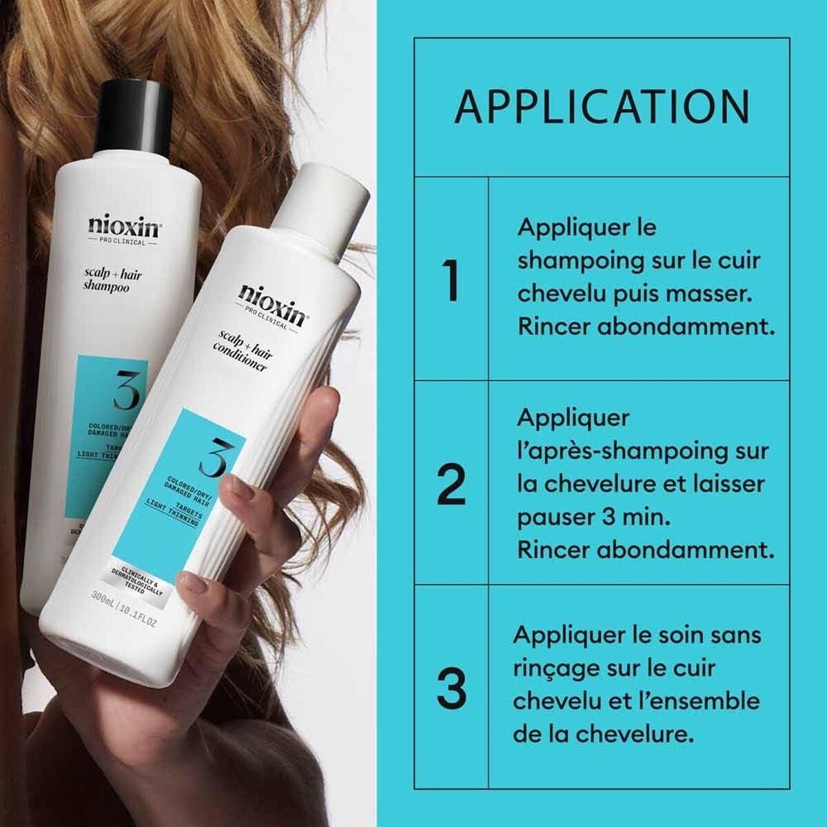 Shampoo og balsam Nioxin shampooflaske