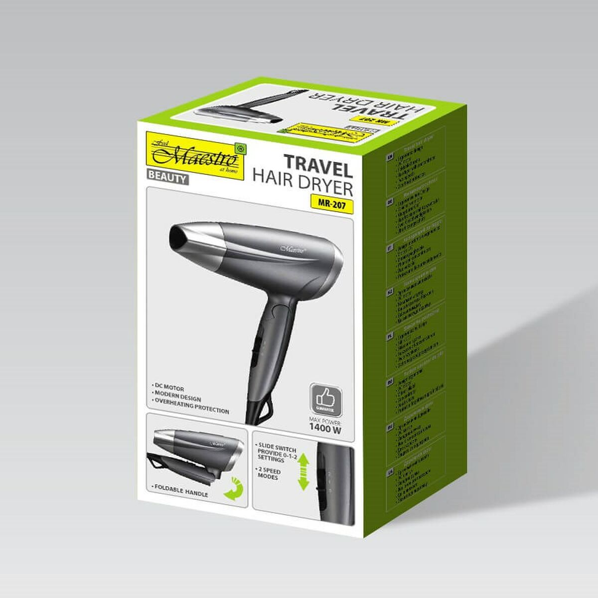 Hårtørrer Feel Maestro MR-207 Graphite Silver 1400 W produktemballage