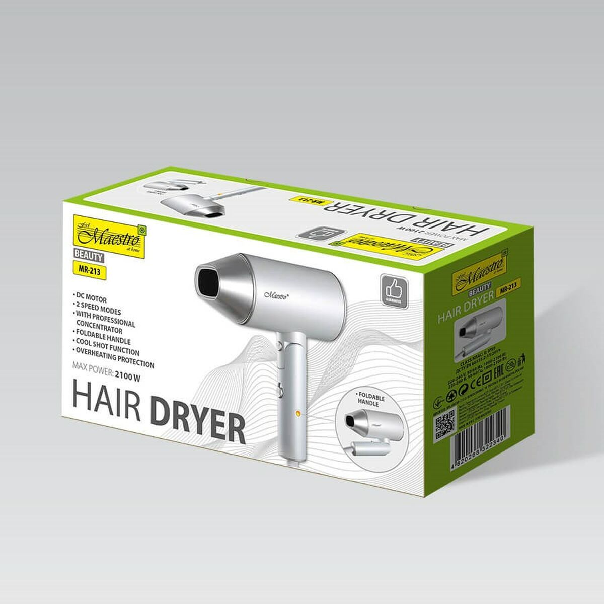 Hårtørrer Feel Maestro MR-213 Sølv 2100 W produktemballage