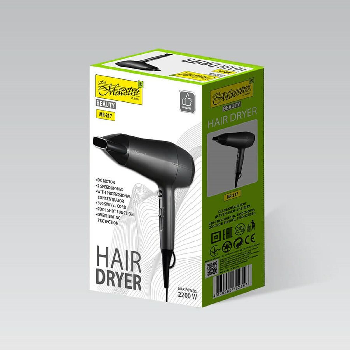 Hårtørrer Feel Maestro MR-217 Black Graphite 2200 W produktemballage
