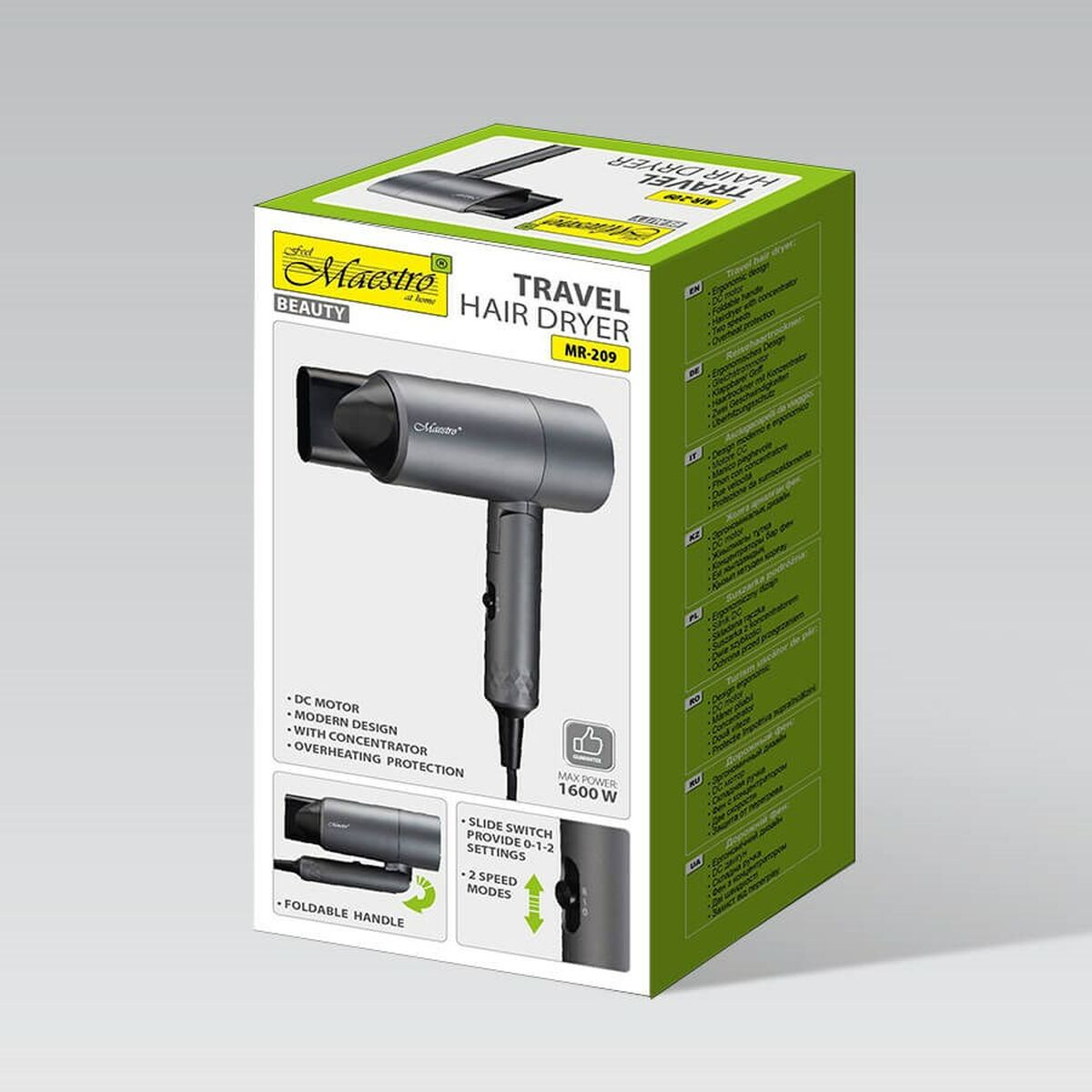 Hårtørrer Feel Maestro MR-209 Black Graphite 1600 W produktemballage