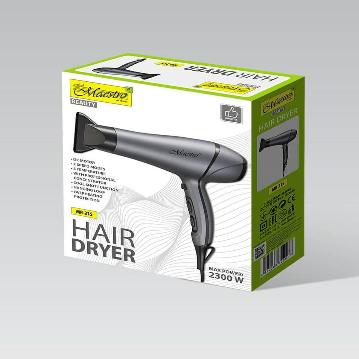 Hårtørrer Feel Maestro MR-215 Black Graphite 2300 W produktemballage
