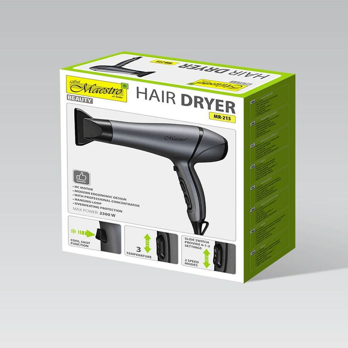 Hårtørrer Feel Maestro MR-215 Black Graphite 2300 W produktemballage