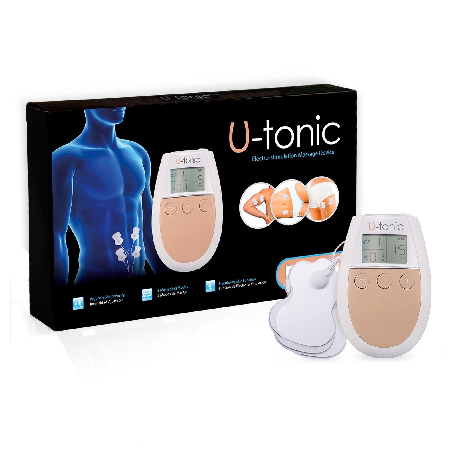500 Cosmetics, U-Tonic, Electrostimulation With 4 Vibrating Units, Massagers, For Muscles, White, Unisex, Adult