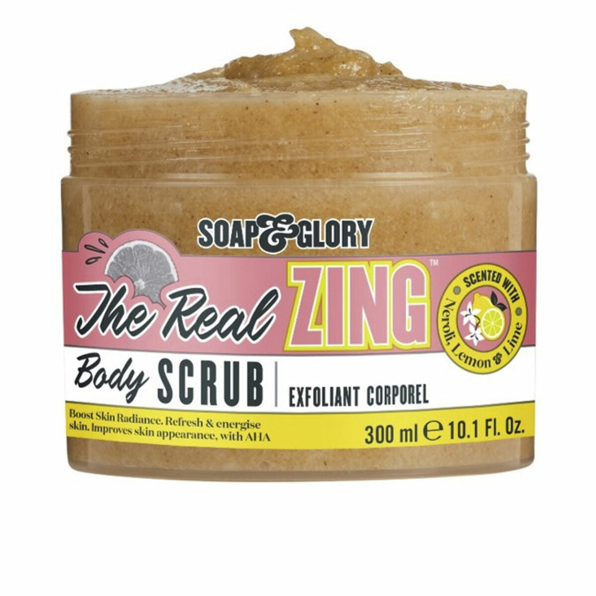 Body Exfoliator Soap & Glory The Real Zing 300 ml produktemballage