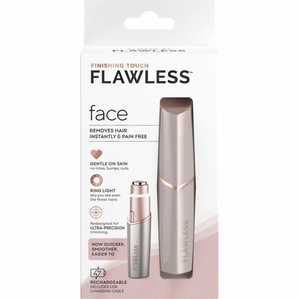 Elektrisk hårfjerner FLAWLESS Face produktemballage