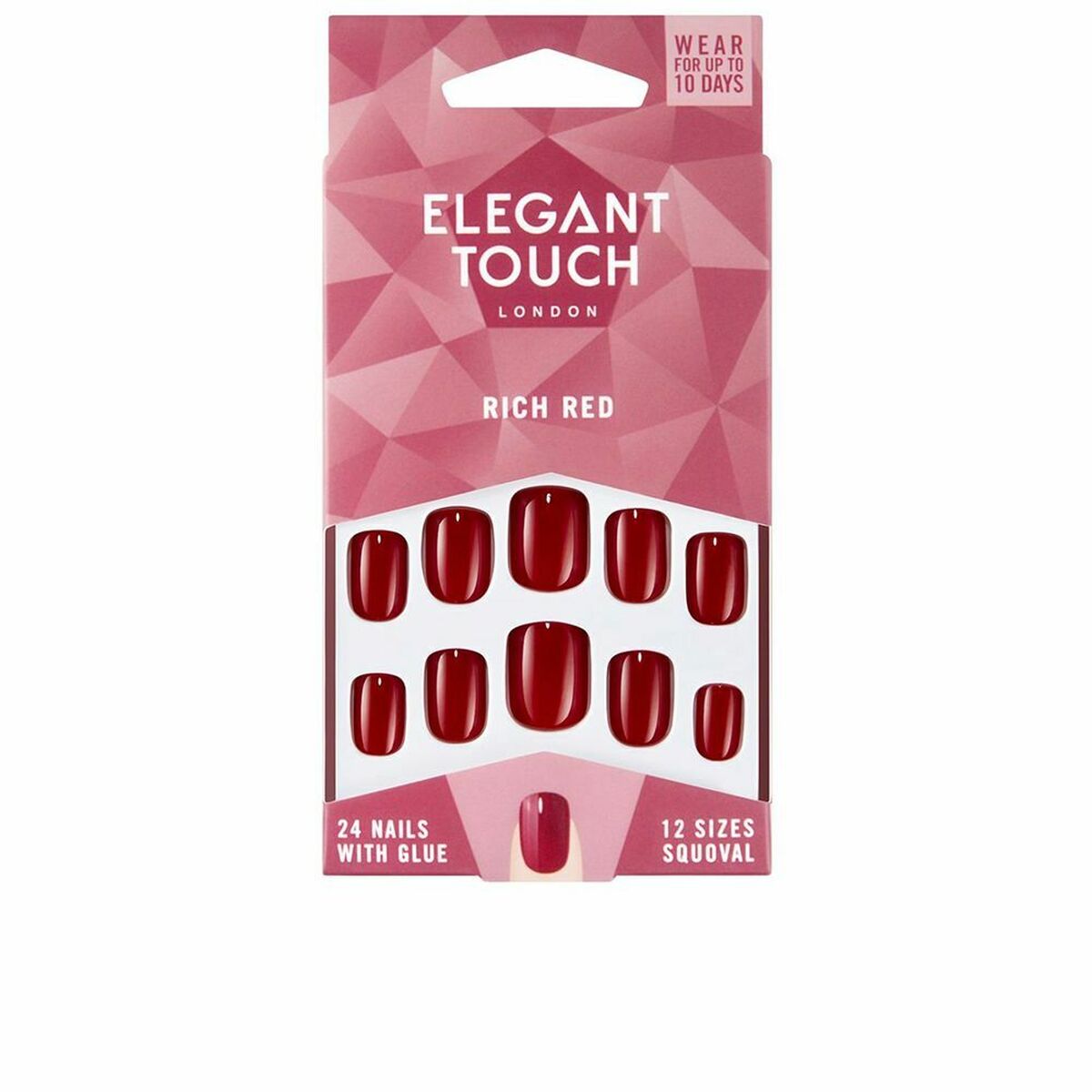 False Nails Elegant Touch Poleret farve Round Rich Red (24 uds) produktemballage