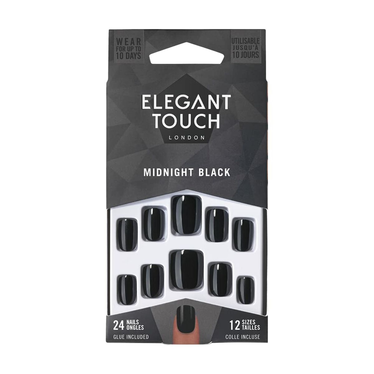 Falske negle Elegant Touch Core Color Midnight black (24 stk) produktemballage