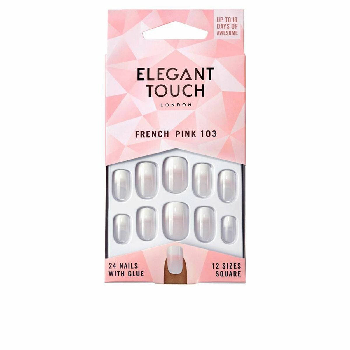 Falske negle Elegant Touch French M 24 Pieces (24 uds) produktemballage