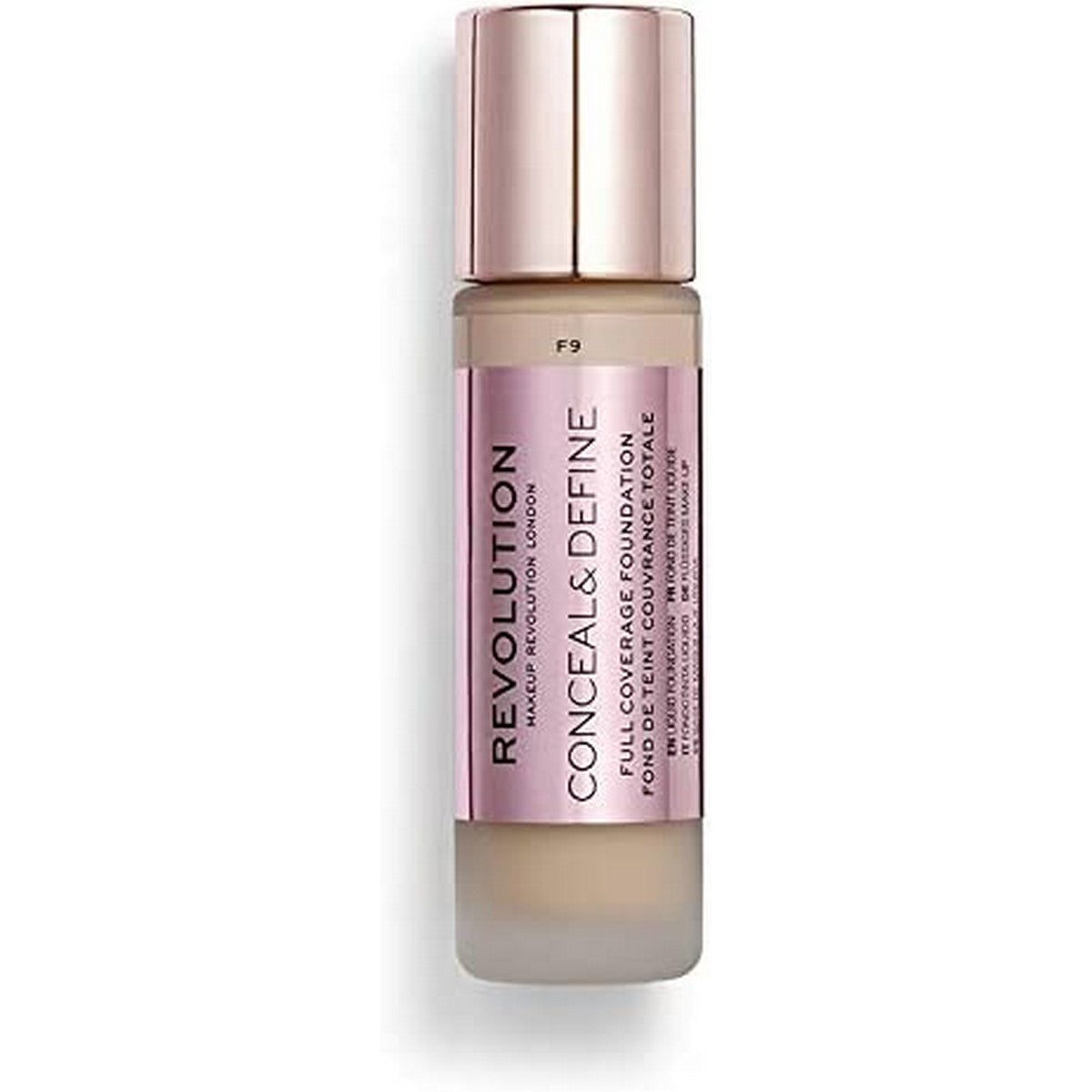 Flydende Make Up Base Revolution Make Up Conceal Define Nº F9 23 ml produktemballage