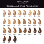 Flydende Make Up Base Revolution Make Up Conceal Define Nº F9 23 ml produktemballage