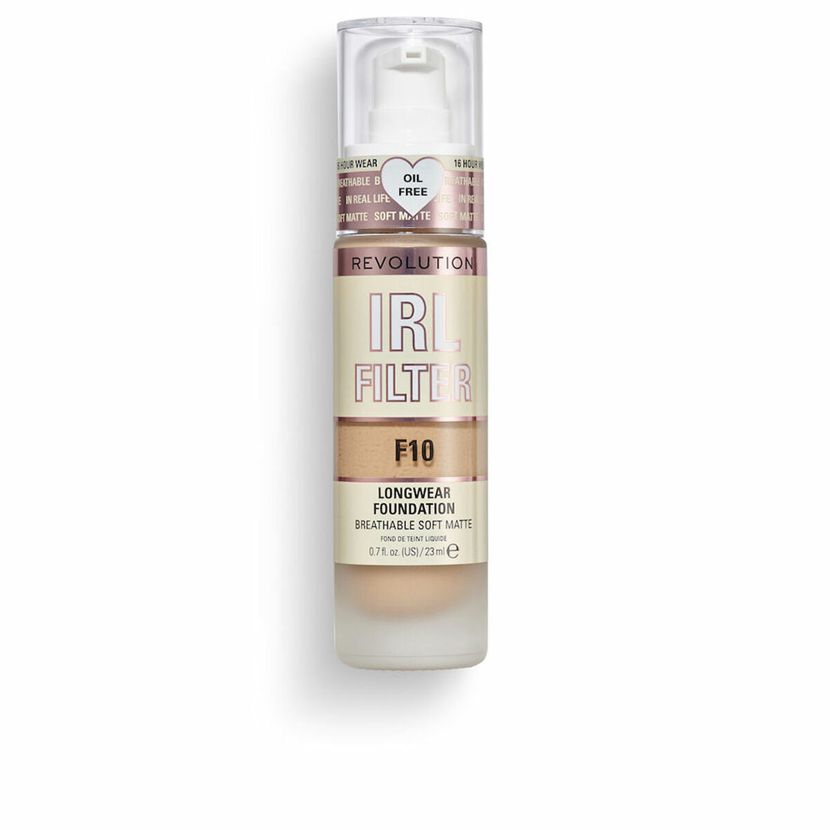 Flydende Make Up Base Revolution Make Up Irl Filter F10 23 ml produktemballage