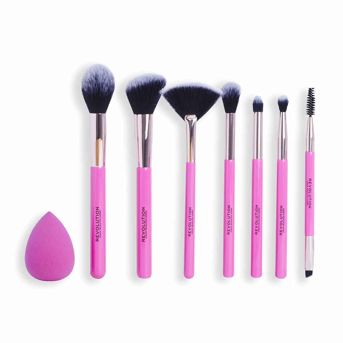 Sæt med make-up børster Revolution Make Up The Brush Rediger Pink 8 Pieces produktemballage