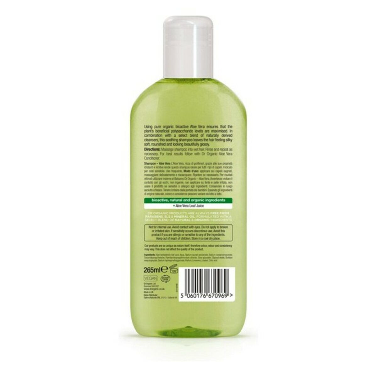 Shampoo Dr.Organic Aloe Vera Aloe Vera 265 ml til kvinder shampooflaske
