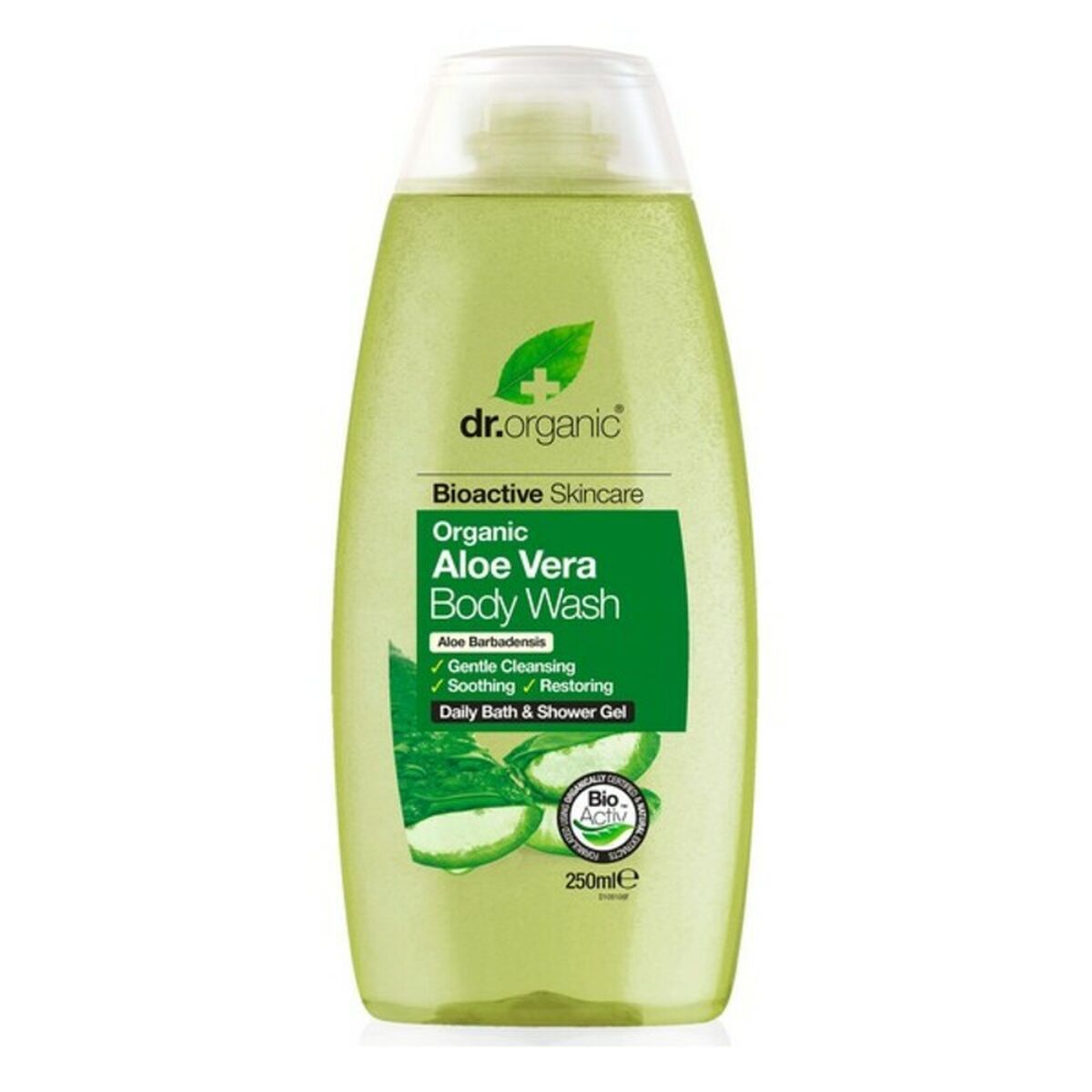 Fugtgivende badegel med Aloe Vera Dr.Organic DR00109 250 ml hudplejeemballage