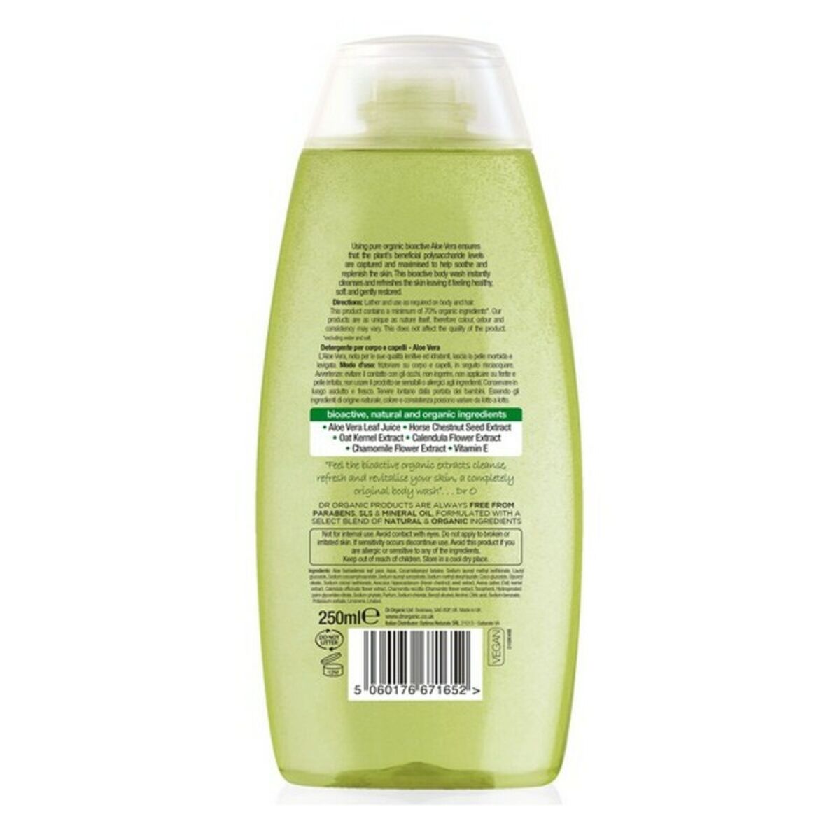 Fugtgivende badegel med Aloe Vera Dr.Organic DR00109 250 ml hudplejeemballage